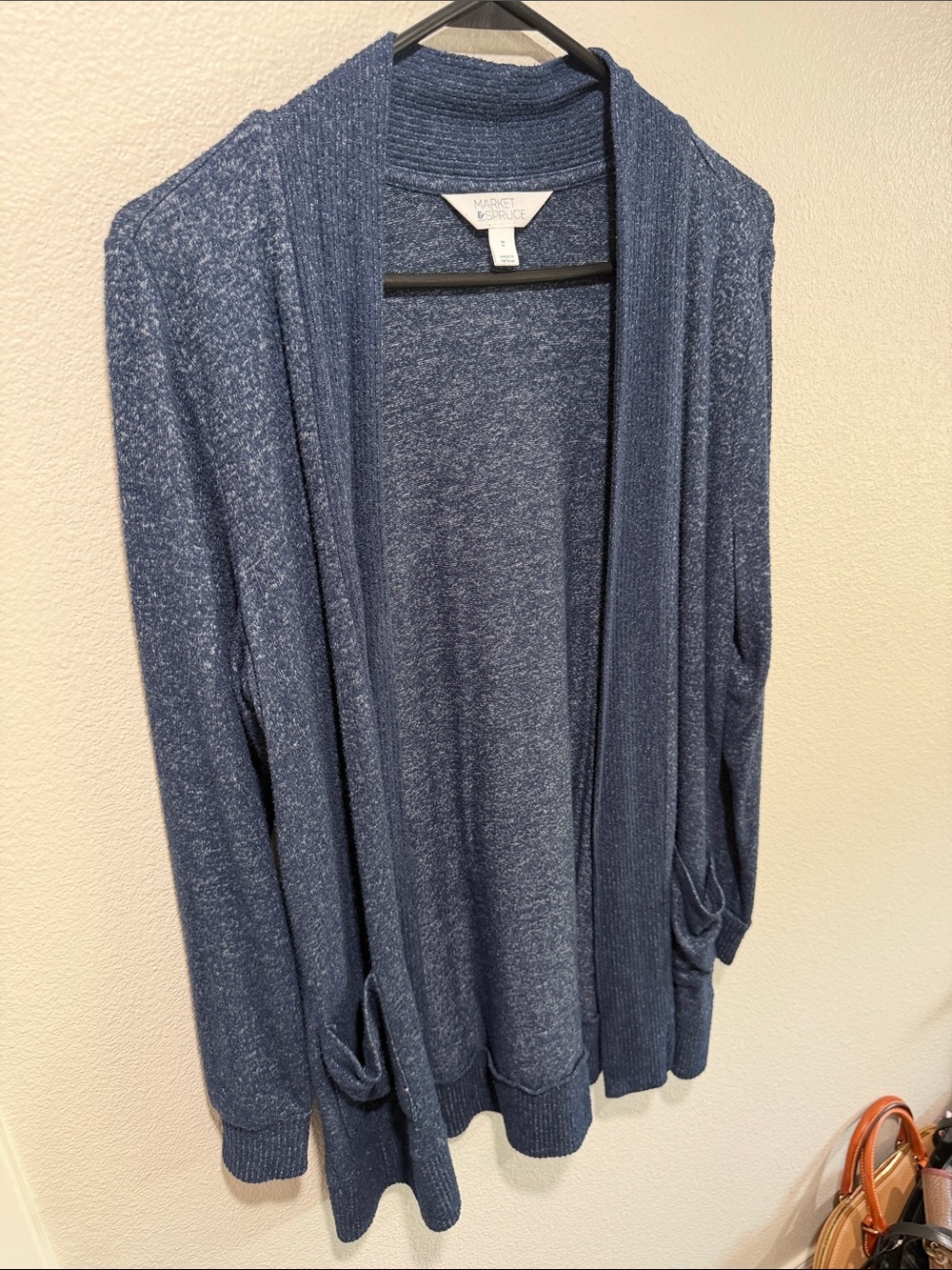 Market & Spruce Heathered Navy Open-Front Cardigan with Pockets